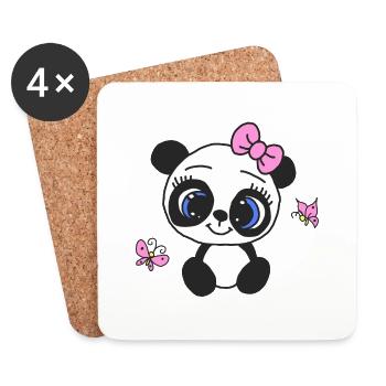Female panda with butterflies - Coasters (set of 4) - white - Front