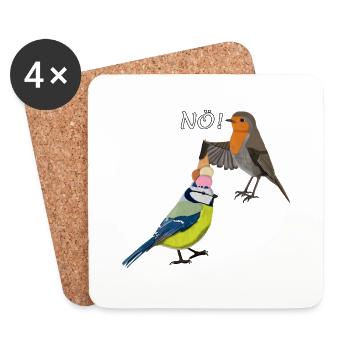 Rotkehlchen Blaumeise Eis Kopf NÖ Lustige Vögel - Untersetzer (4er-Set) - Weiß - Vorne