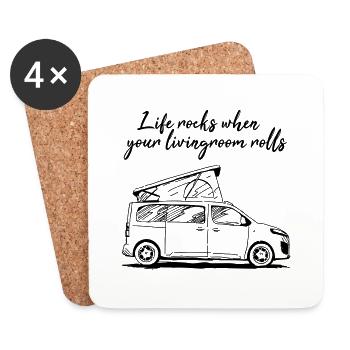 Camper Art - Life rocks when your livingroom rolls - Untersetzer (4er-Set) - Weiß - Vorne