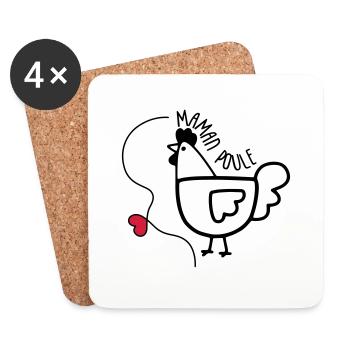 Maman Poule - Fête des Mères - Dessous de verre (lot de 4) - blanc - Devant