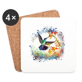 kolibri, graffiti ,peinture, fleurs,oiseau,peinture, - Dessous de verre (lot de 4) - blanc - Devant