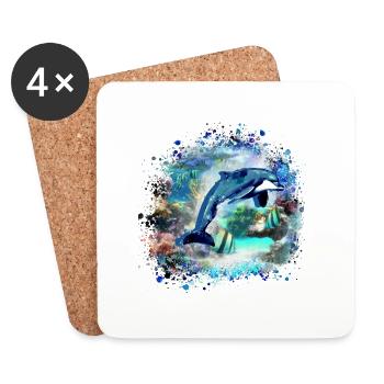 delfin,bunt,aquarium,fische,meer,unterwasser - Untersetzer (4er-Set) - Weiß - Vorne