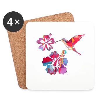 hummingbird,watercolor,flowers, hibiscus,floral,bird - Coasters (set of 4) - white - Front