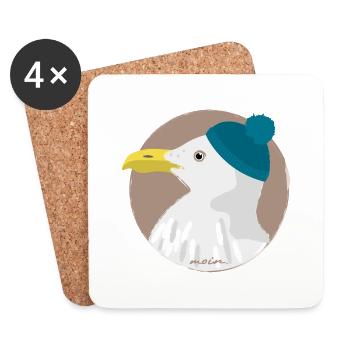 Möwe blaue Mütze | moin - Untersetzer (4er-Set) - Weiß - Vorne