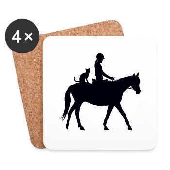 Rider Horse and Cat - Coasters (set of 4) - white - Front