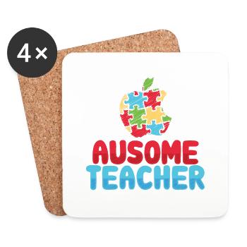 Au-Some Teacher Autism Teacher Apple Puzzle - Coasters (set of 4) - white - Front