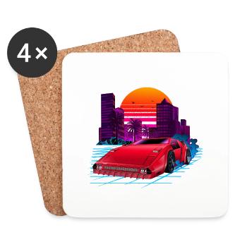Voiture rétro Synthwave des années 80 - Dessous de verre (lot de 4) - blanc - Devant