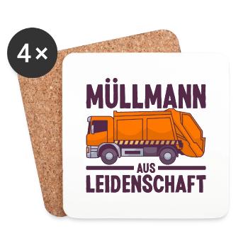 Müllmann Müllabfuhr Müllwerker Lustige Sprüche - Untersetzer (4er-Set) - Weiß - Vorne