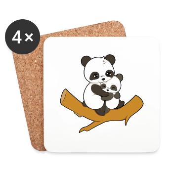 Panda Bär Familie Umarmen - Untersetzer (4er-Set) - Weiß - Vorne