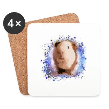 cochon d’Inde, graffiti, peinture, vert, bleu - Dessous de verre (lot de 4) - blanc - Devant