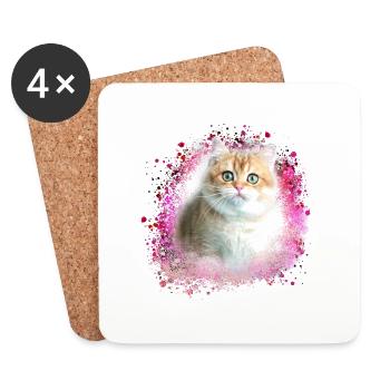 angora cat, cat, graffiti, painting,pink,kitten - Coasters (set of 4) - white - Front