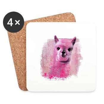 Alpaga, Lama, rose,,dessin,graffiti,aquarelle - Dessous de verre (lot de 4) - blanc - Devant