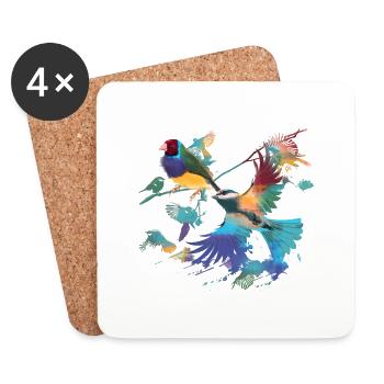 Vögel,fink,meise, vogelschwarm, Graffiti,bunt - Untersetzer (4er-Set) - Weiß - Vorne
