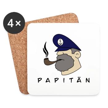Papitän – Captain Dad T-Shirt - Untersetzer (4er-Set) - Weiß - Vorne