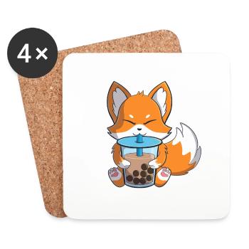 boba fox cute bubble boba tea kawaii cute fox - Coasters (set of 4) - white - Front