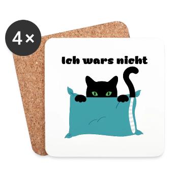 Katze versteckt sich hinter Kissen -Ich wars nicht - Untersetzer (4er-Set) - Weiß - Vorne