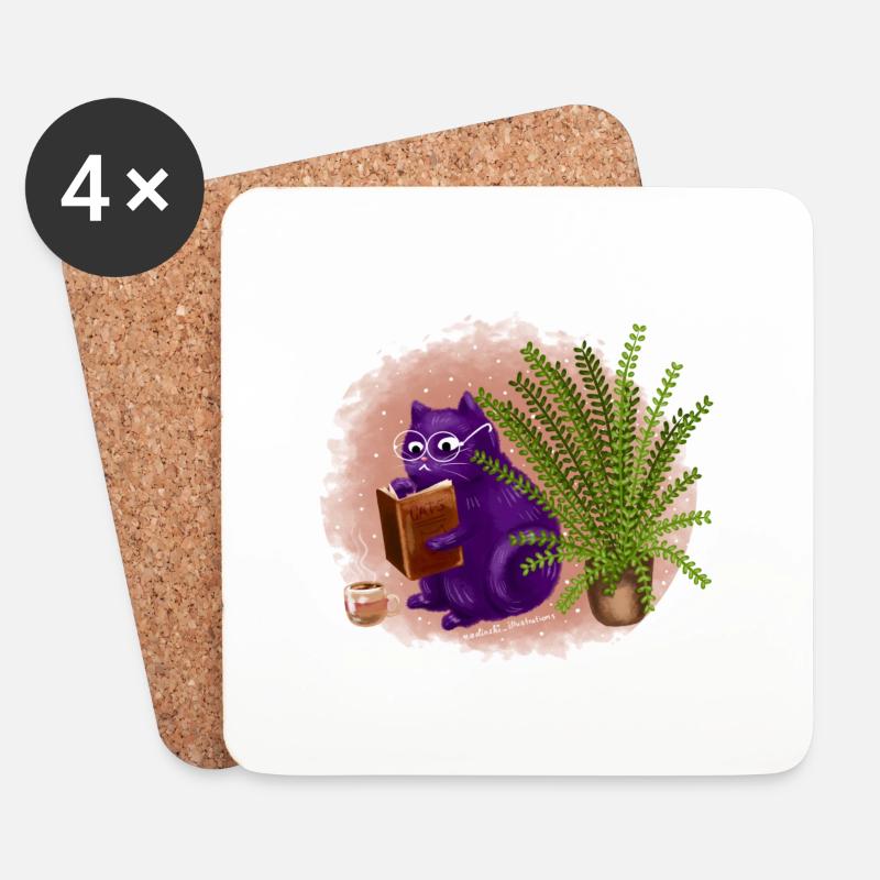 Bücher Katze - Untersetzer (4er-Set) - Weiß