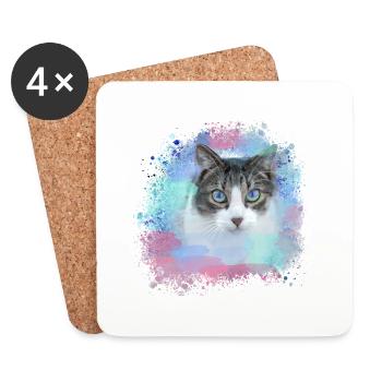katze, grün,aquarell, kunst,malerei,graffiti,bunt - Untersetzer (4er-Set) - Weiß - Vorne