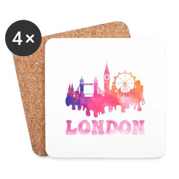 London England UK City Skyline Splash Colorful - Coasters (set of 4) - white - Front