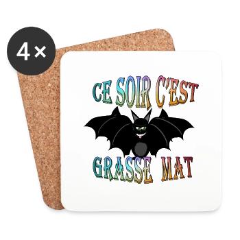 Chauve souris Ce soir c est grasse mat - Dessous de verre (lot de 4) - blanc - Devant