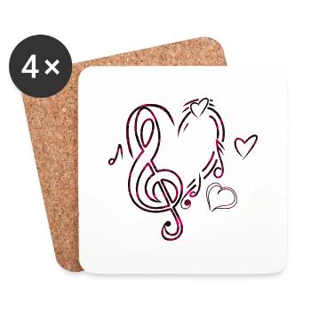 Musik Herz Pink - Untersetzer (4er-Set) - Weiß - Vorne