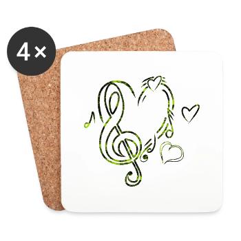Musik Herz Hellgrün - Untersetzer (4er-Set) - Weiß - Vorne