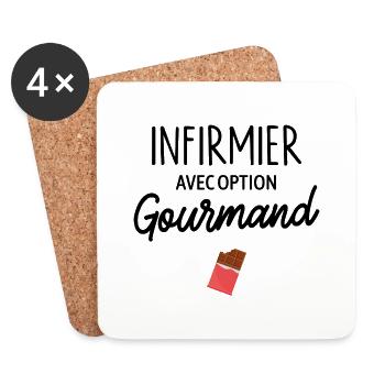 Infirmier avec option gourmand - Cadeau homme - Dessous de verre (lot de 4) - blanc - Devant