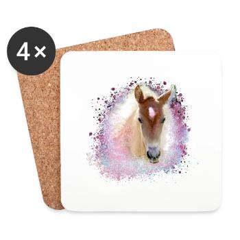 poulain, cheval, graffiti, peinture, aquarelle, poney, rose - Dessous de verre (lot de 4) - blanc - Devant