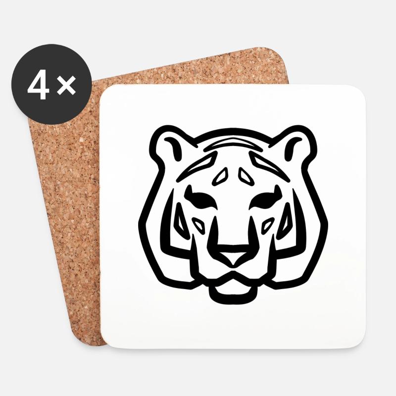 Tigerkopf Symbol schwarz - Untersetzer (4er-Set) - Weiß