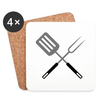 Barbecue Pan Turner Grill Fork Grill Master - Coasters (set of 4) - white - Front