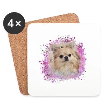 Chihuahua, ,chien,rose,peinture,coloré,graffiti - Dessous de verre (lot de 4) - blanc - Devant