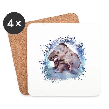 babyelefant,elephant,graffiti,blue,painting - Coasters (set of 4) - white - Front
