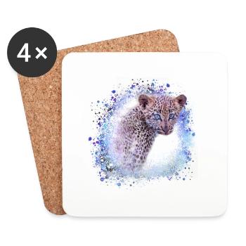 leopard, cat, wildcat, graffiti, painting,blue - Coasters (set of 4) - white - Front