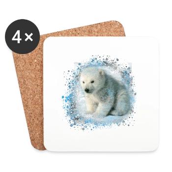 baby polar bear,polar bear,painting,blue,graffiti - Coasters (set of 4) - white - Front