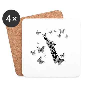giraffe, butterflies,neck,flies,colorful,painting - Coasters (set of 4) - white - Front