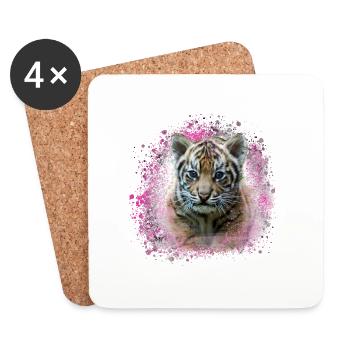 tigerbaby, tigre, rose, graffiti, peinture - Dessous de verre (lot de 4) - blanc - Devant