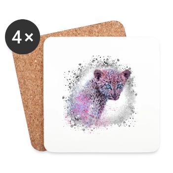 leopard, cat, wildcat, graffiti, painting, green - Coasters (set of 4) - white - Front