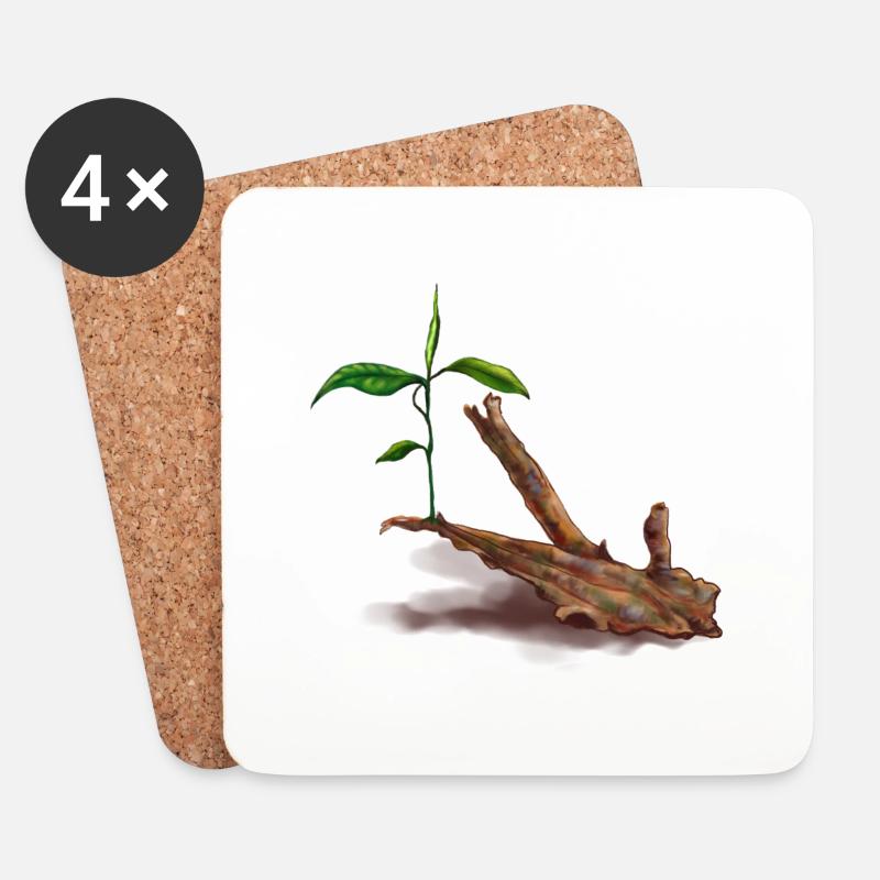 Pflanzen Sie auf einem Baumstamm, Aquarium, Aquari - Untersetzer (4er-Set) - Weiß