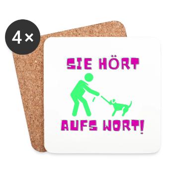 Sie hört aufs Wort - Untersetzer (4er-Set) - Weiß - Vorne
