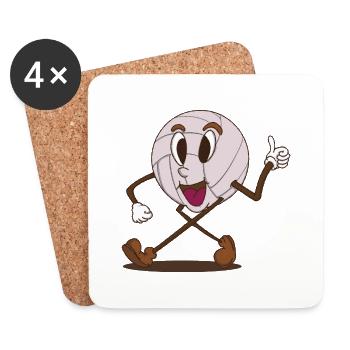 funky volley ball cute cartoon character walking - Coasters (set of 4) - white - Front