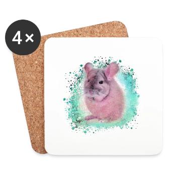 chinchilla,graffiti,malereir,blau,haustier,rosa - Untersetzer (4er-Set) - Weiß - Vorne