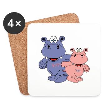 hippopotame famille amis famille idée cadeau - Dessous de verre (lot de 4) - blanc - Devant