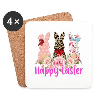 Joyeux Lapin de Pâques Oeuf de Pâques Fête de Pâques Pâques - Dessous de verre (lot de 4) - blanc - Devant