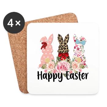 Joyeux Lapin de Pâques Oeuf de Pâques Fête de Pâques Pâques - Dessous de verre (lot de 4) - blanc - Devant