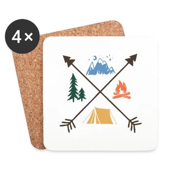 Happy camper,, feu, bois, montagne et tente desi - Dessous de verre (lot de 4) - blanc - Devant