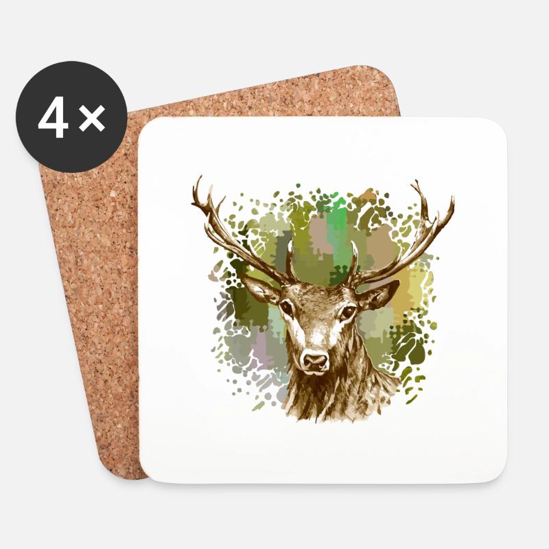 Hirsch - Untersetzer (4er-Set) - Weiß