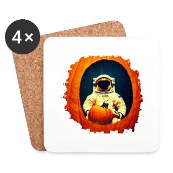 Astronaute avec Pumpkin Halloween Party Space - Dessous de verre (lot de 4) - blanc - Devant