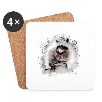 raton laveur, ours, graffiti, peinture, beige - Dessous de verre (lot de 4) - blanc - Devant