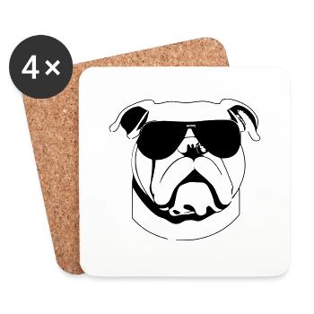 Bulldog dog dogs with sunglasses cool vector - Coasters (set of 4) - white - Front