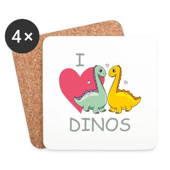 Zwei verliebte Dinos - Untersetzer (4er-Set) - Weiß - Vorne